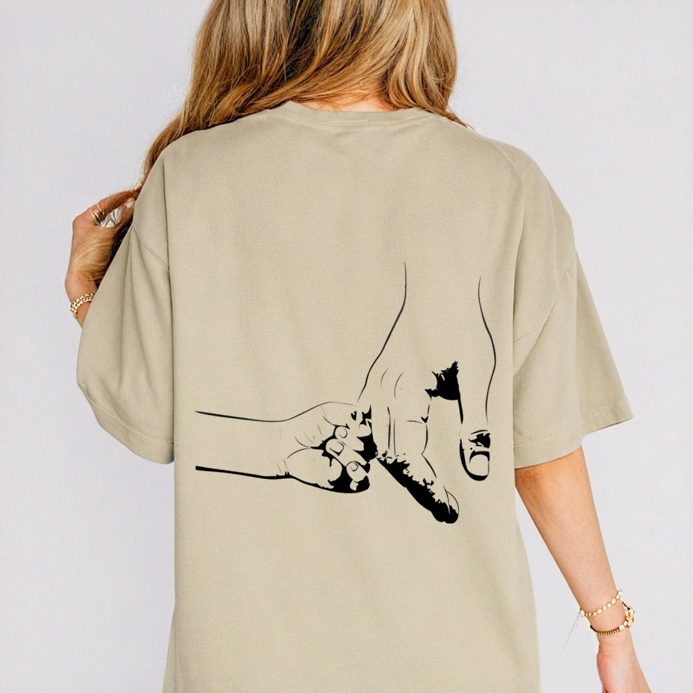 Unisex Light T - Shirt, Hand - Holding Graphic Print on Back, Heartwarming Design, Casual Short - Sleeve Tee