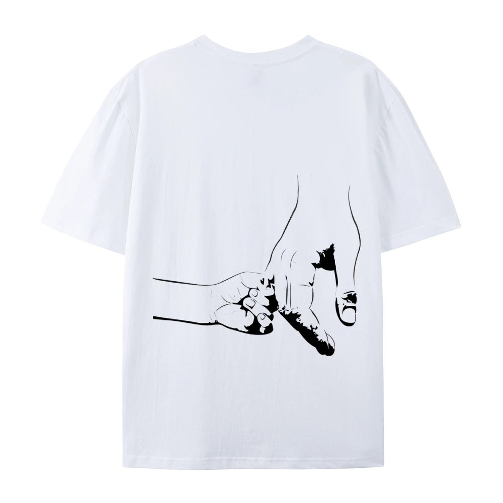 Unisex Light T - Shirt, Hand - Holding Graphic Print on Back, Heartwarming Design, Casual Short - Sleeve Tee