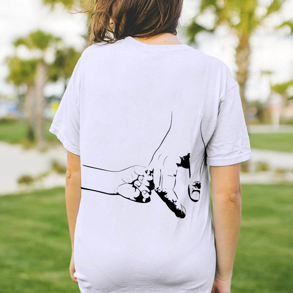 Unisex Light T - Shirt, Hand - Holding Graphic Print on Back, Heartwarming Design, Casual Short - Sleeve Tee